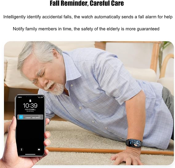 Elderly Smart Watch for Alzheimer & Autism Patients, Fall Detection Smartwatch with SOS Call, Fall Alarm Watch For Elderly, Senior Alert DeviceRed,One Size