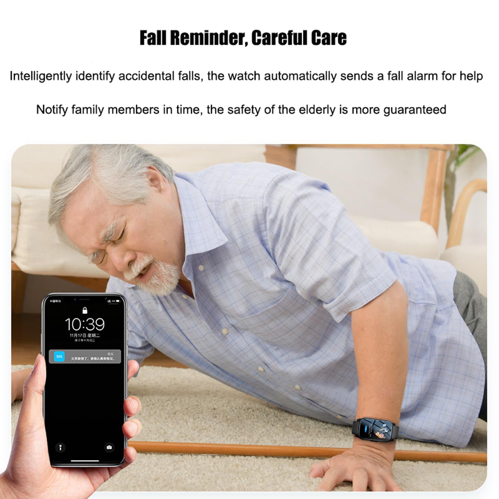Reloj inteligente de detección de caídas, rastreador GPS 4G con alarma SOS para personas mayores, detector de alerta de caídas y posicionamiento GPS para el cuidado de ancianos