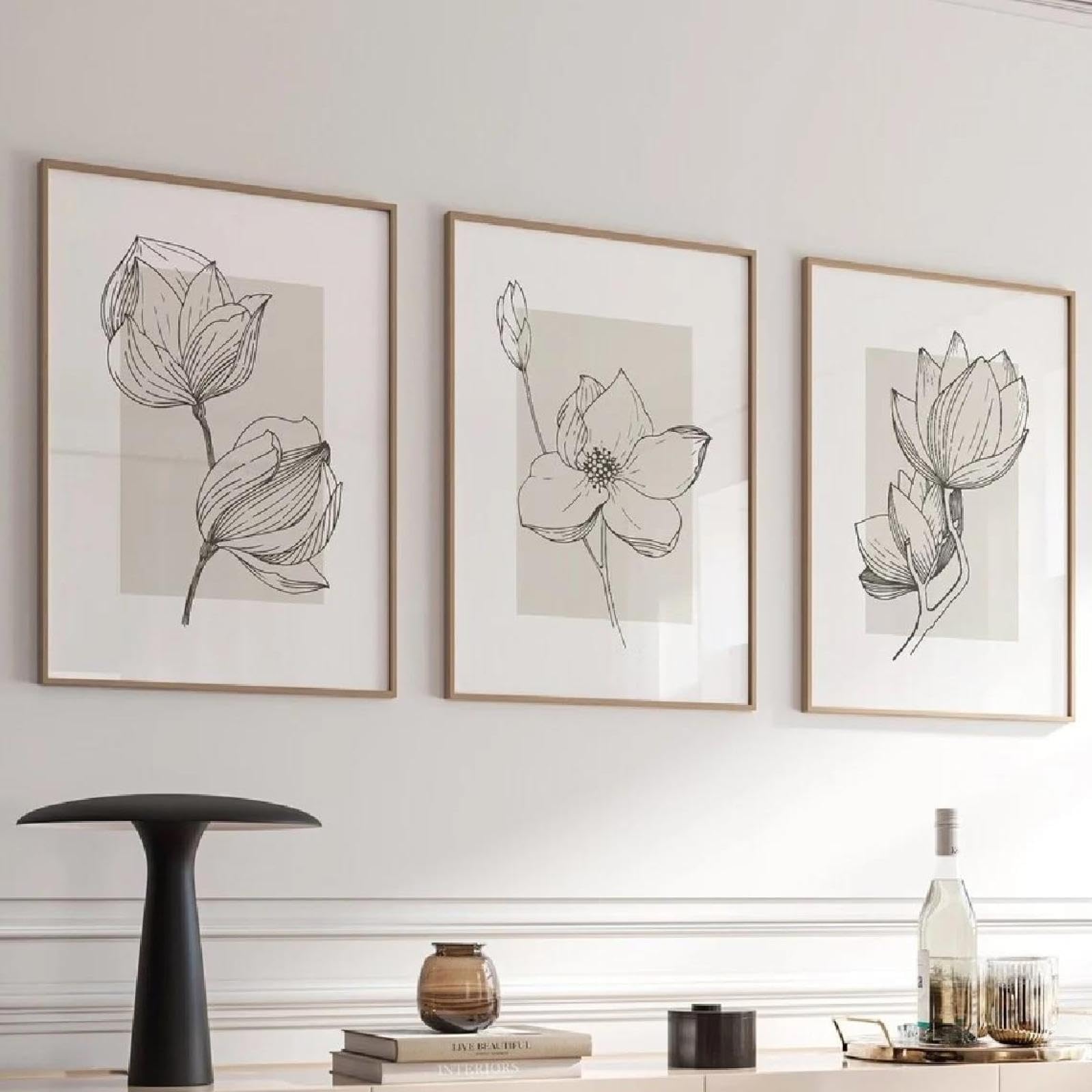 Baibexing Abstract Buddhist Lotus Simple Line Drawing Wall Art Print Canvas Painting Poster Picture For Living Room,Bedroom Home Decor 60X80Cmx3Pcs Unframed