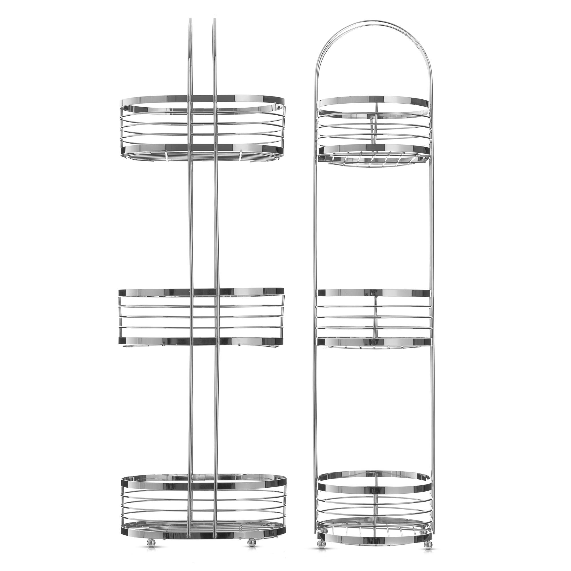 LIVIVO 3 Tier Free/Floor Standing Organiser Chrome Shower Oval Cubicle