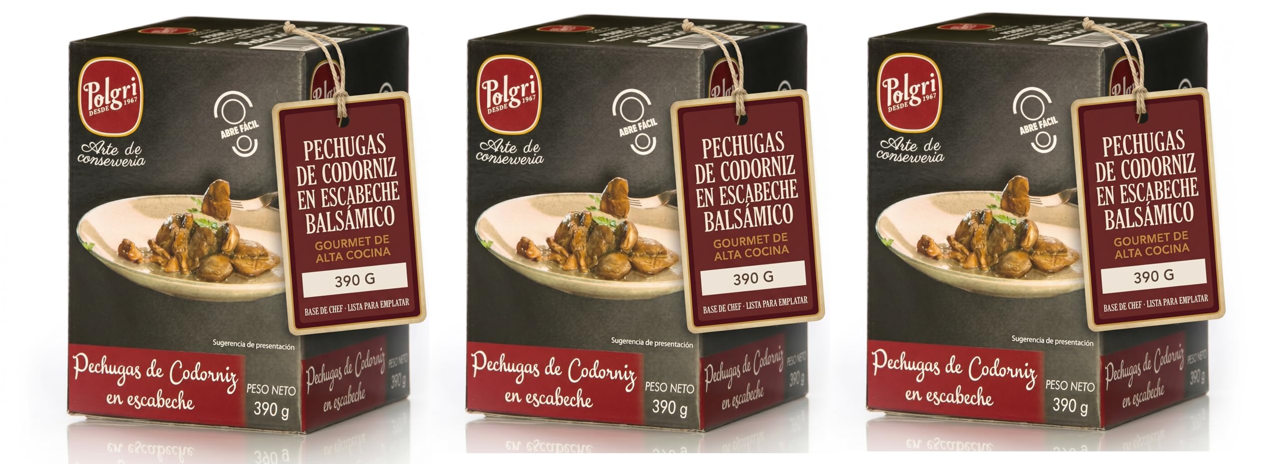 POLGRI Pechugas de Codorniz en Escabeche Balsamico Conserva Gourmet 390 g x 3 latas