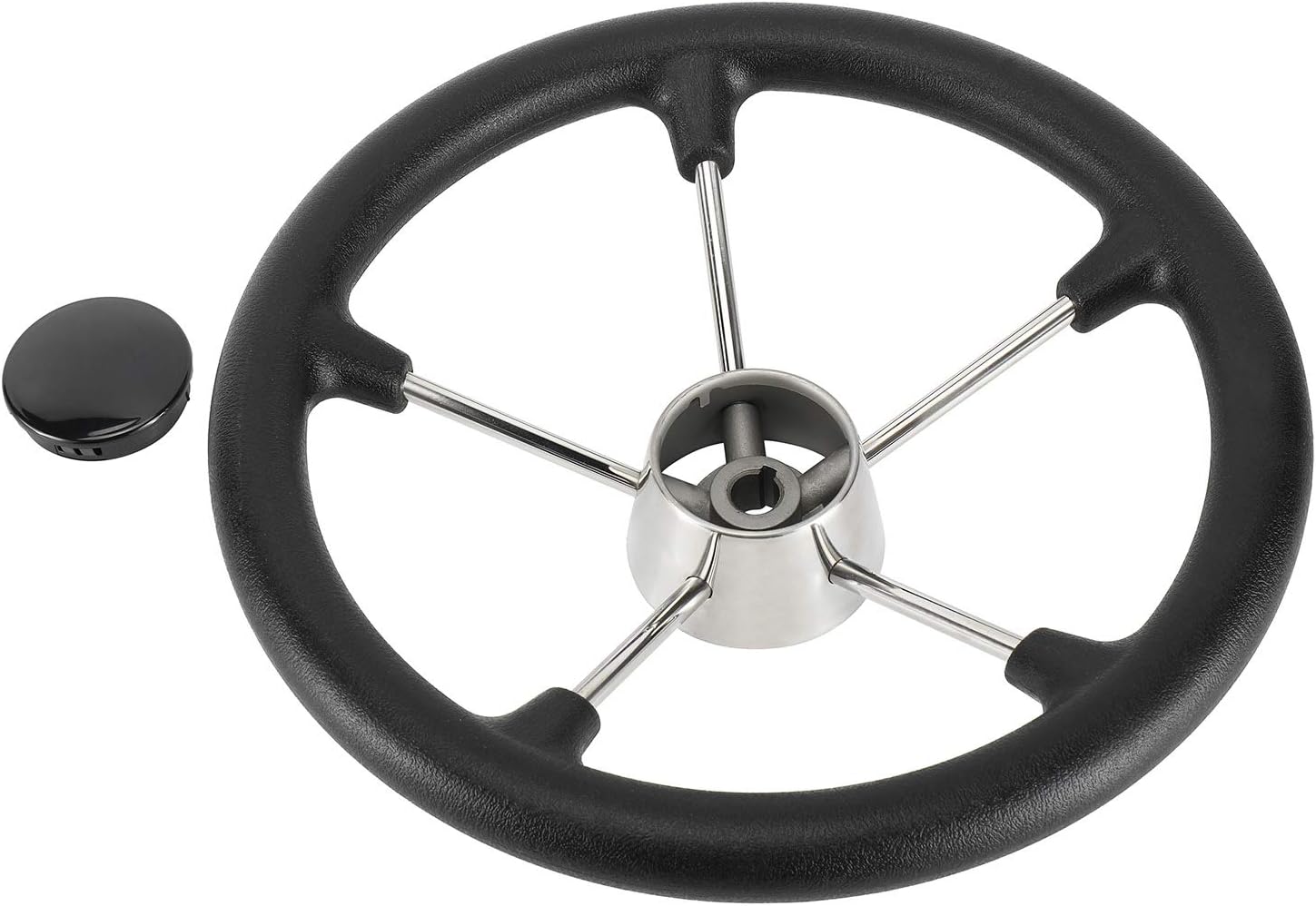 NovelBee 13-1/2 Inch Stainless Steel 5 Spoke Boat Marine Destroyer Steering Wheel with Black PU Foam