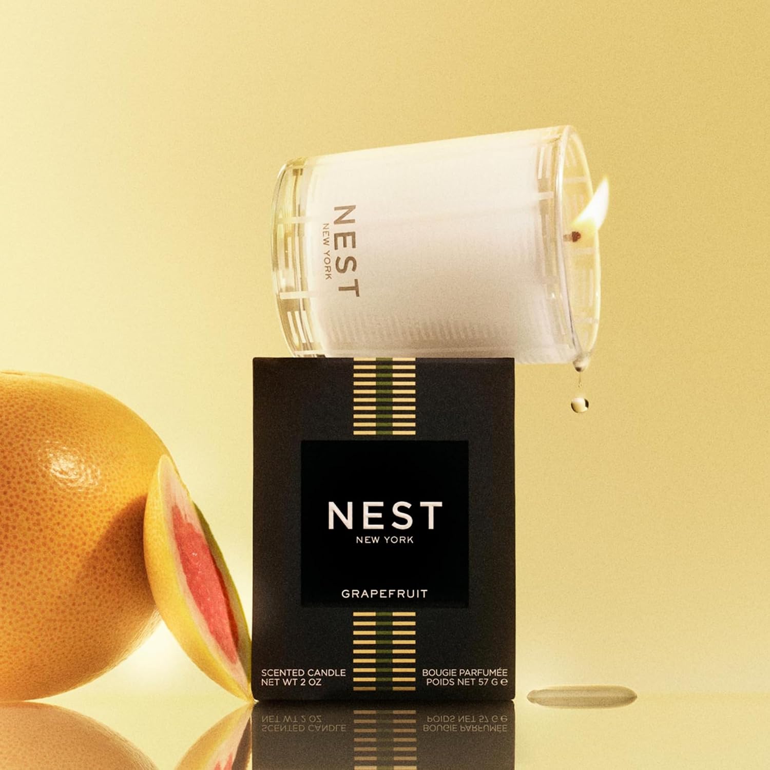 NEST New York Scented Votive Candle, Grapefruit - 2 oz - Up to 28-Hour Burn Time - Reusable Glass Vessel