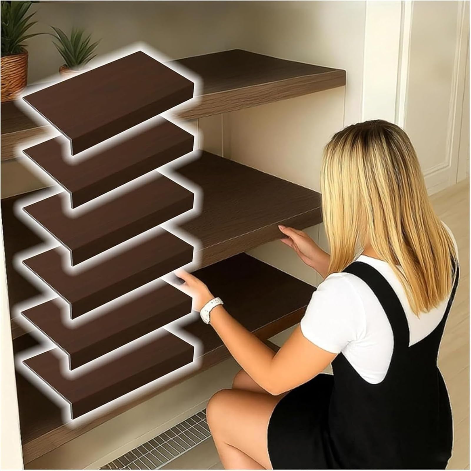 Generisch Anpassbare Drahtregalabdeckungen – 6 abnehmbare Abdeckungen für Speisekammer und Kleiderschrank, Holzoptik (Walnuss, 86 x 51 cm) – Langlebig und dekorativ