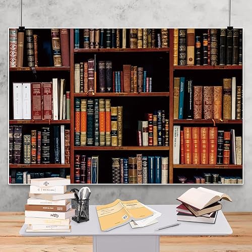 Miniatura 1 de DASHAN Estantería de poliéster de 7 x 5 pies para el regreso a la escuela, biblioteca vintage, biblioteca, oficina de enseñanza en línea, video de