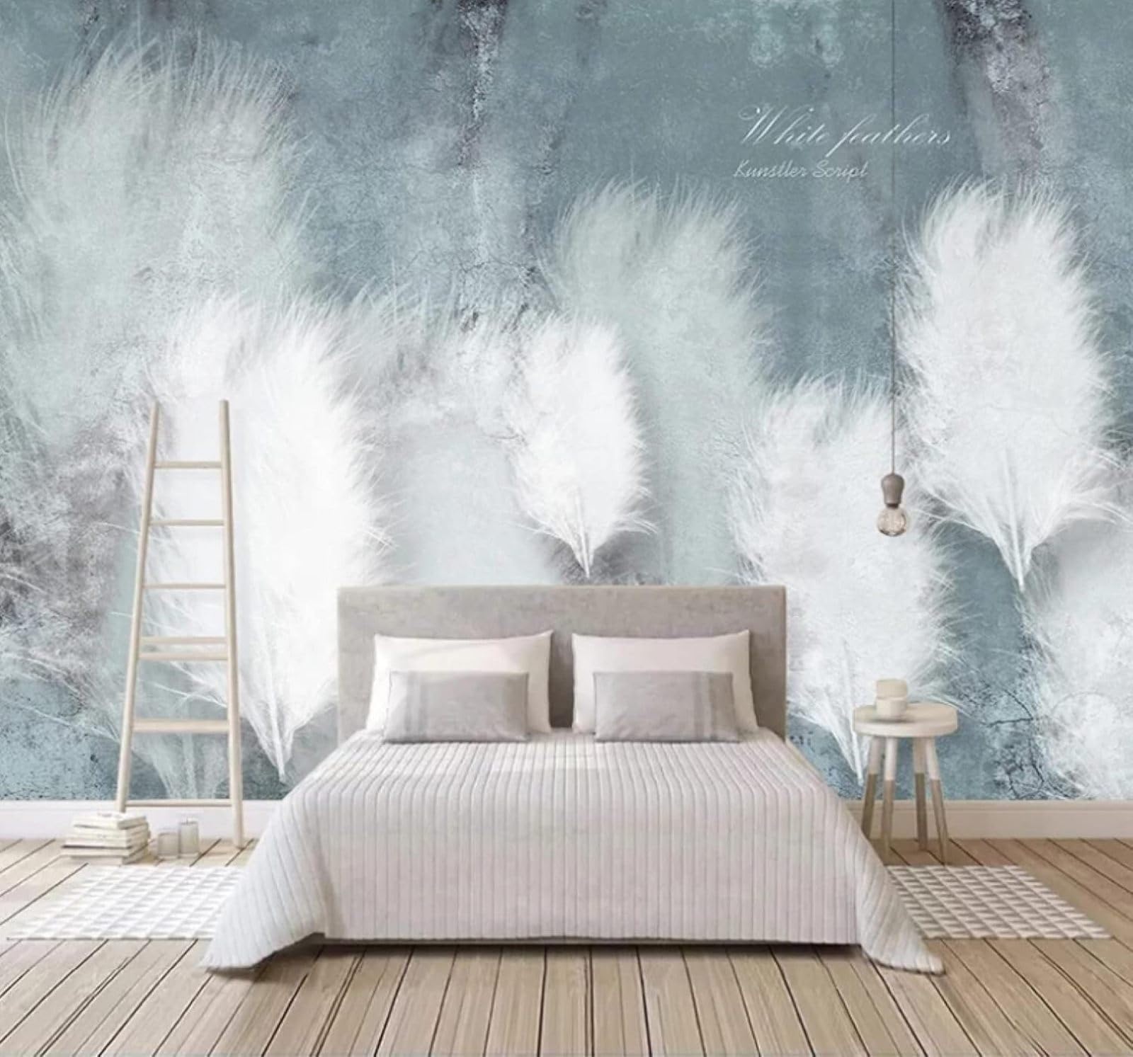 XLMING Abstract Blue Three Dimensional White Feathers 3D Wallpaper Luxury Home Dining Decor Paste Sofa Living Room The Wall for Bedroom Mural-400cm×280cm