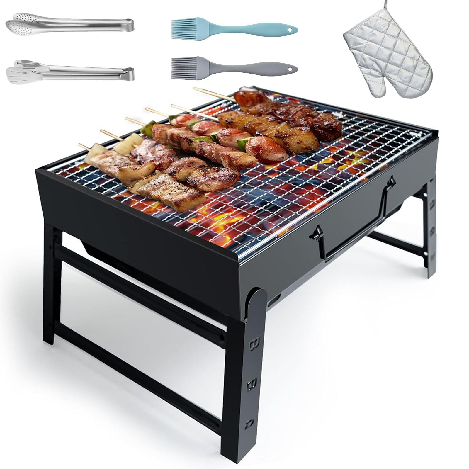 Grill barbecue, tavolino pieghevole portatile del barbecue del carbone di legno, all'aperto in acciaio inossidabile Fumatore BBQ per il picnic Giardino Terrazza Camping Viaggio Parte del cortile
