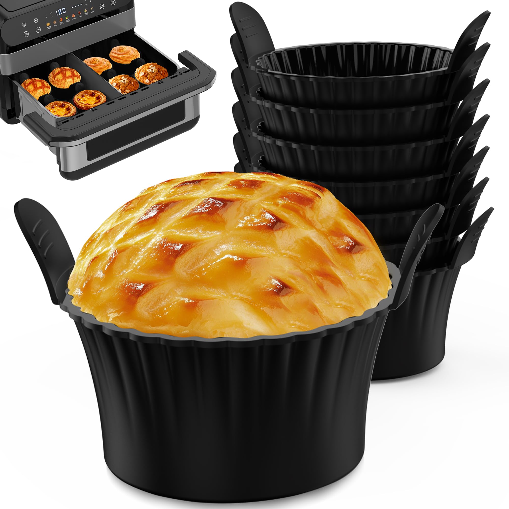 8 Stück Muffinform Silikon für Heißluftfritteuse, Silikonform Heißluftfritteuse Antihaftbeschichtet und BPA-frei, Wiederverwendbare Muffinform Maschinenwaschbar, für Muffins, Kuchen, Eier, und Pudding