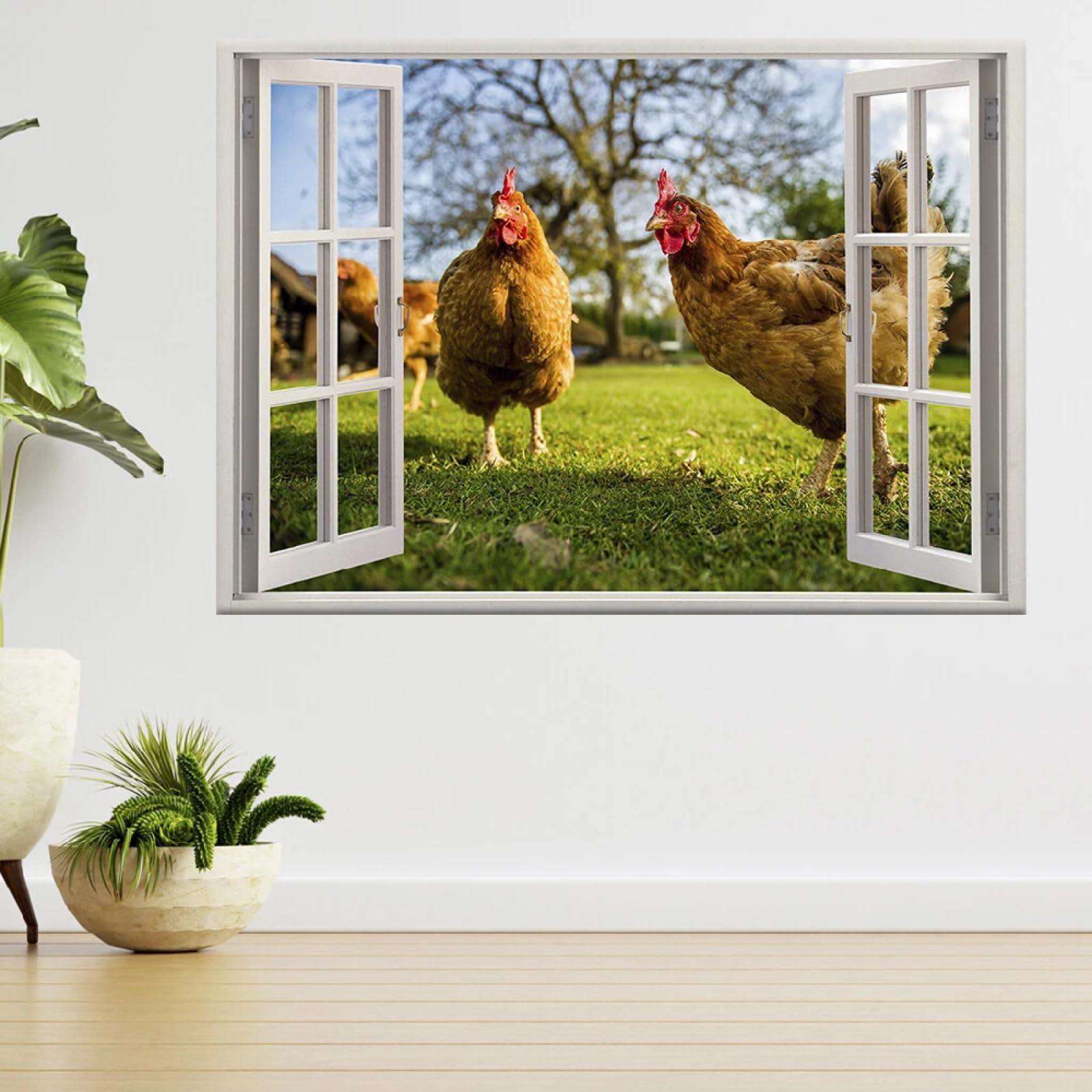 Vinilos Decorativos 3D Rotos Pollo Verde Prado Árbol Tatuaje de pared vinilo extraíble decoración del hogar Calcomanías impermeables para Guardería Habitación Decoración de pared 70x122cm