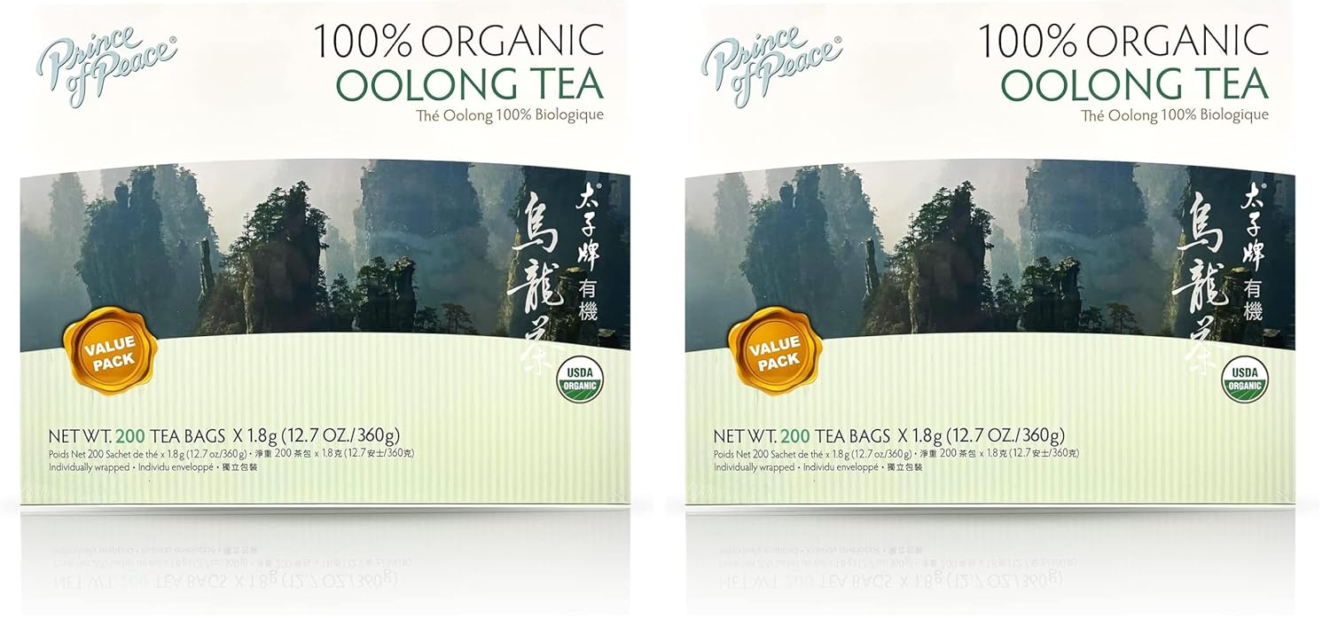 Prince of Peace 100% Organic Oolong Tea, BEST VALUE Family Size, 200 Tea Bags (Pack of 2)