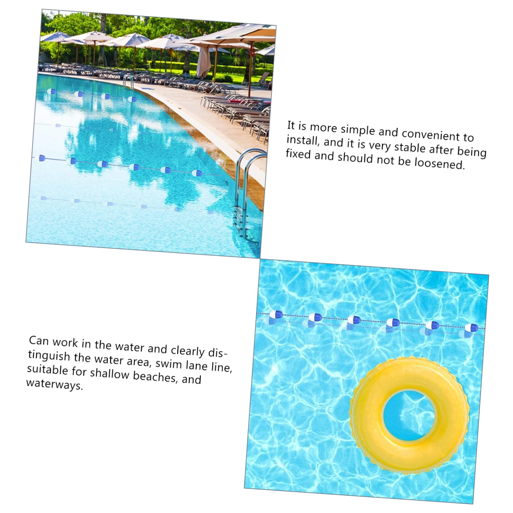 HEMOTON Sommer Schwimmseil für Pool mit Schwimmbahnmarkierung aus Kunststoff 7cm Breit 5 Meter lang Inklusive Haken zur Sicheren Abgrenzung von Schwimmbahnen