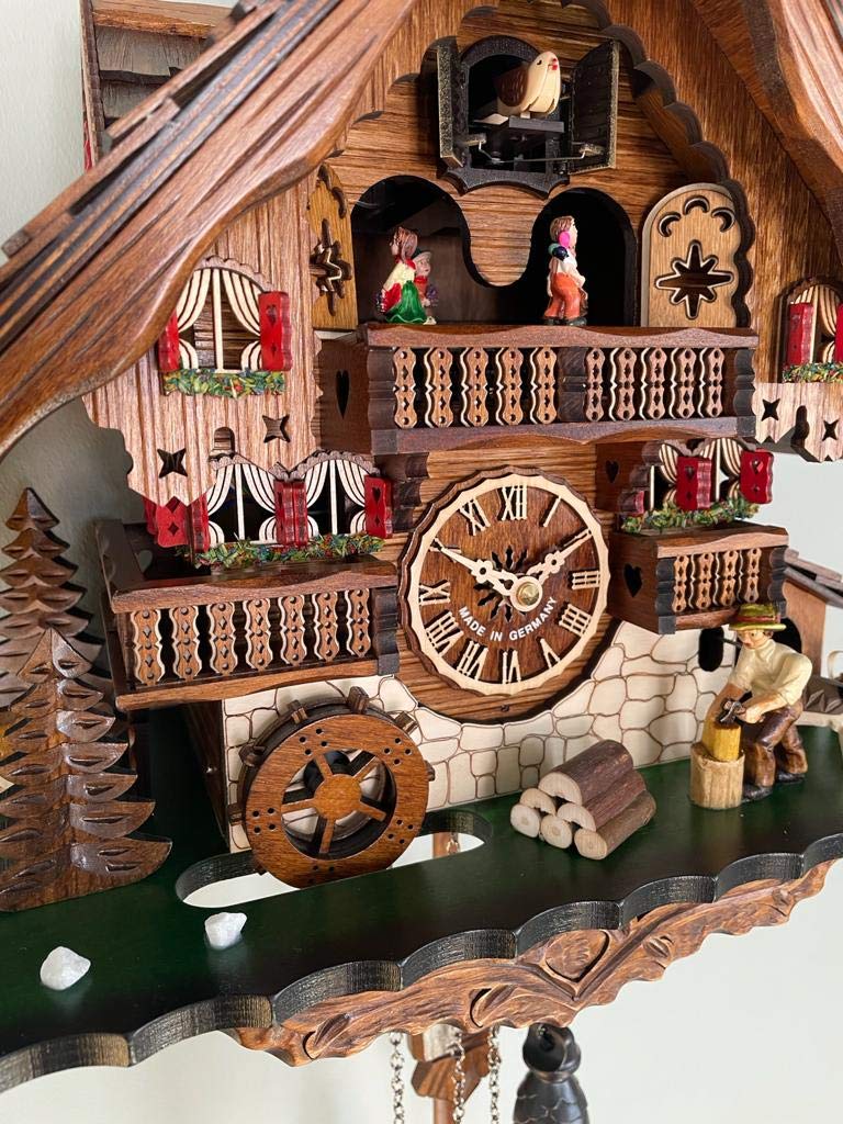 Quartz Coucou Horloge Avec Musik Maison Forêt Noire Avec Buveurs De Bi Re En Mouvement Et Roue De Moulin