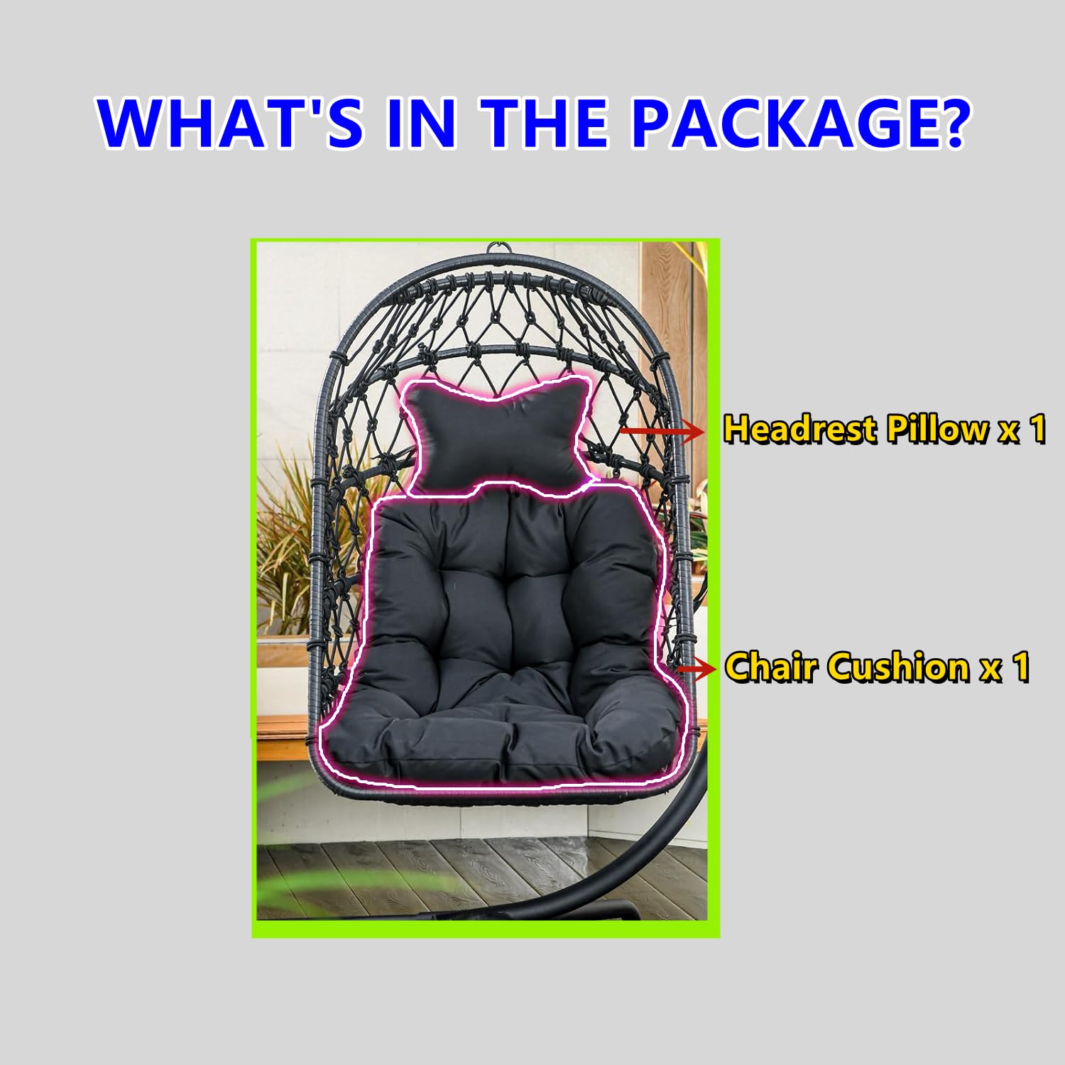 Hängesessel Kissen, Auflage für Polyrattan/Rattan Hängeschaukel Outdoor, Polster, Hängekorb, Sitzkissen Polster für Hängesessel, Schaukelkissen Rückenkissen 75x100cm (Schwarz)