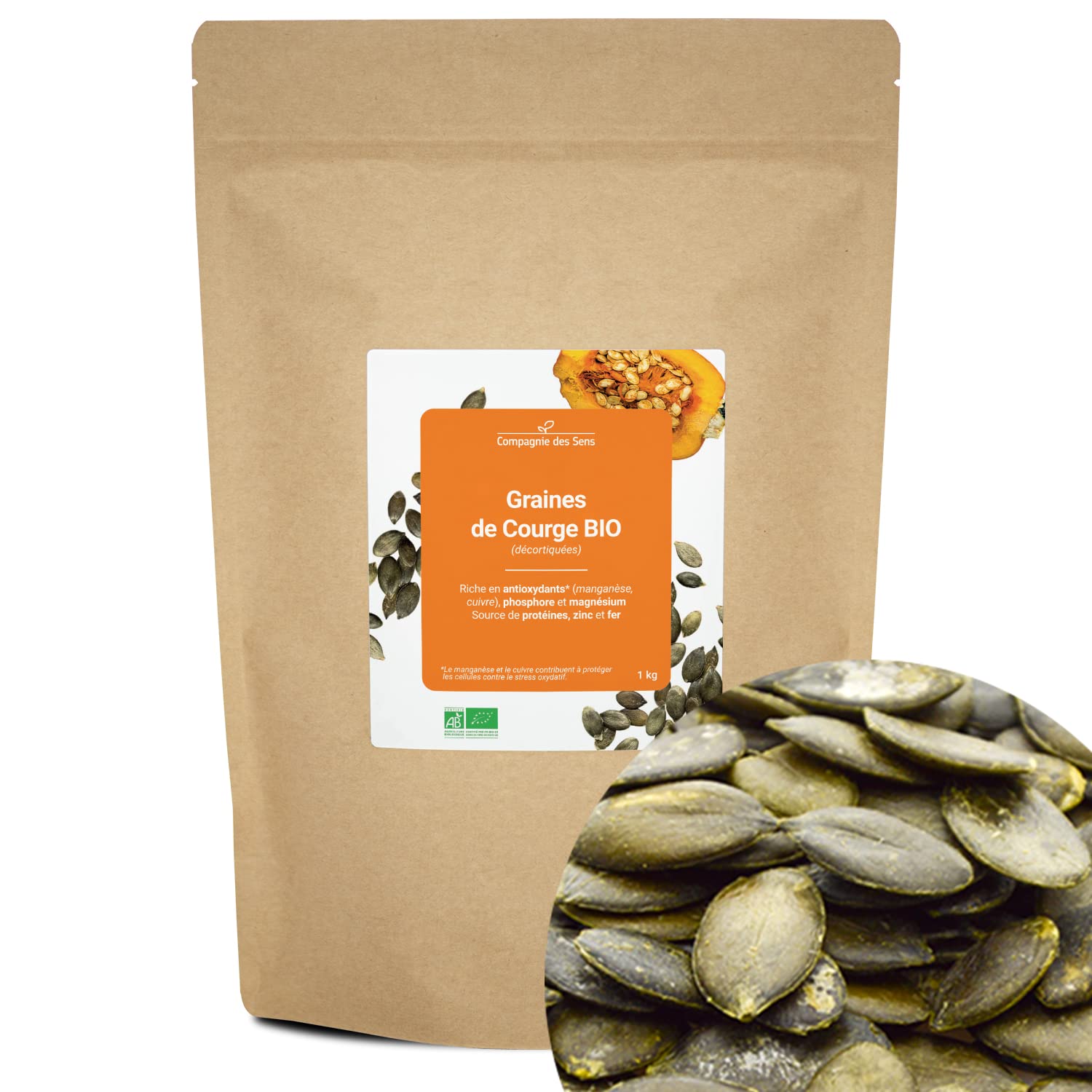 Graines de Courge BIO (décortiquées) - La Compagnie des Sens - 1kg - Riche en Antioxydants - Source de Protéines, Zinc & Fer