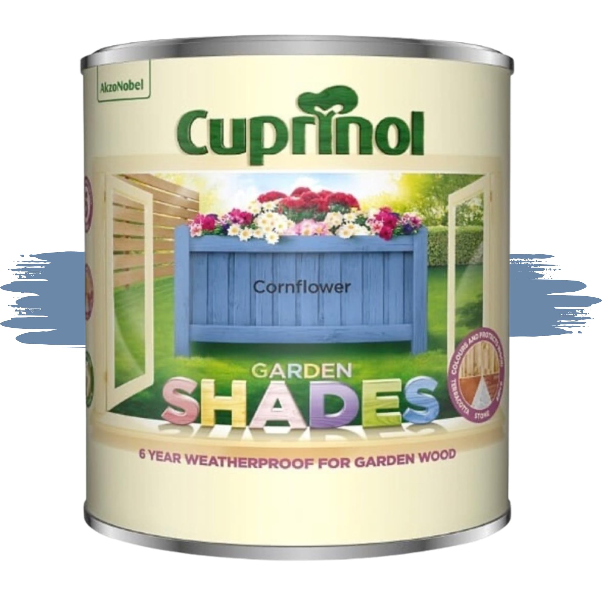 AOC24 Garden Fence Shade Paint - Exterior Wood Paint for Sheds, Fences - Water-Based, Quick Drying 1 Hour - Use on Wood, Terracotta, Stone, Brick - Outdoor Garden (Cornflower, 1 Liter)