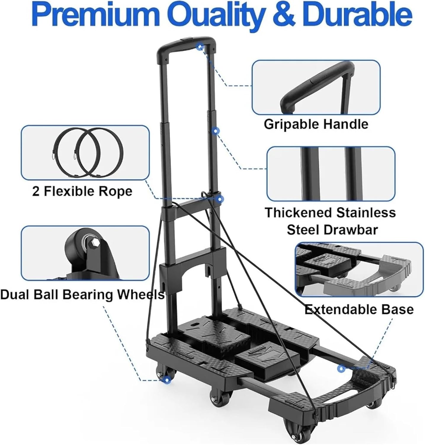 アウトドア用キャリーカート 折りたたみハンドトラック、事前に取り付けられた600ポンドの頑丈なドリーカート、ポータブル6輪折りたたみ
