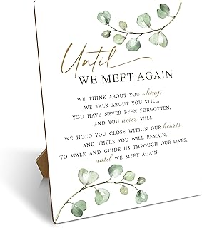 Wedding Memorial Sign, Wedding Party Supplies For Reception, Until We Meet Again Wedding Sign With Stand, Gold Foil Greenery Wooden Tabletop Decor For Wedding, Funeral Sympathy Remembrance Gifts, 02
