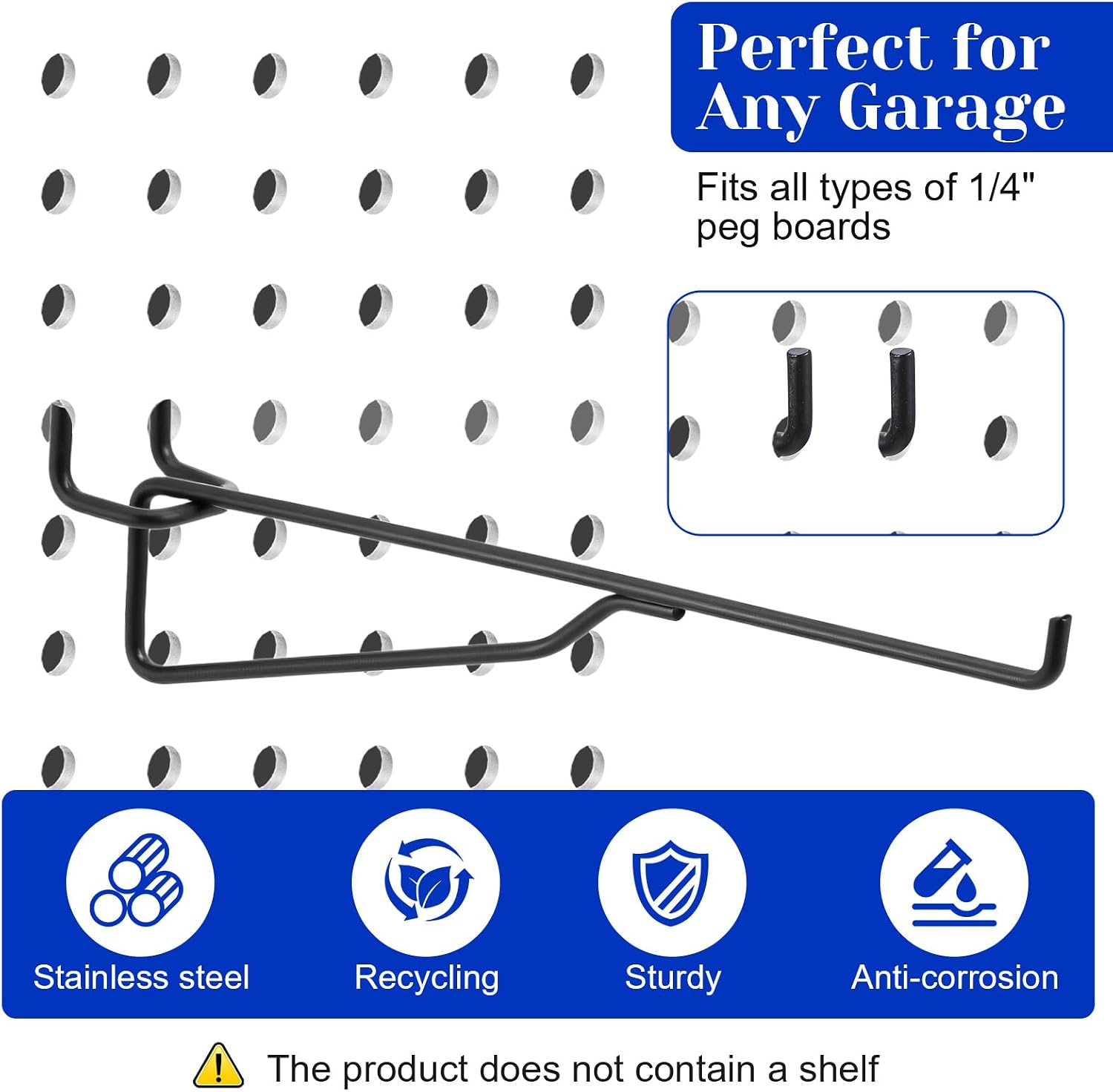 12 Pcs 8" Pegboard Shelf Hooks, 1/4" Peg Board Organizer Accessory Fits 1/4 Black Pegboard Organizer Accessories for Workbench, Garage, Craft Room, Retail Shop