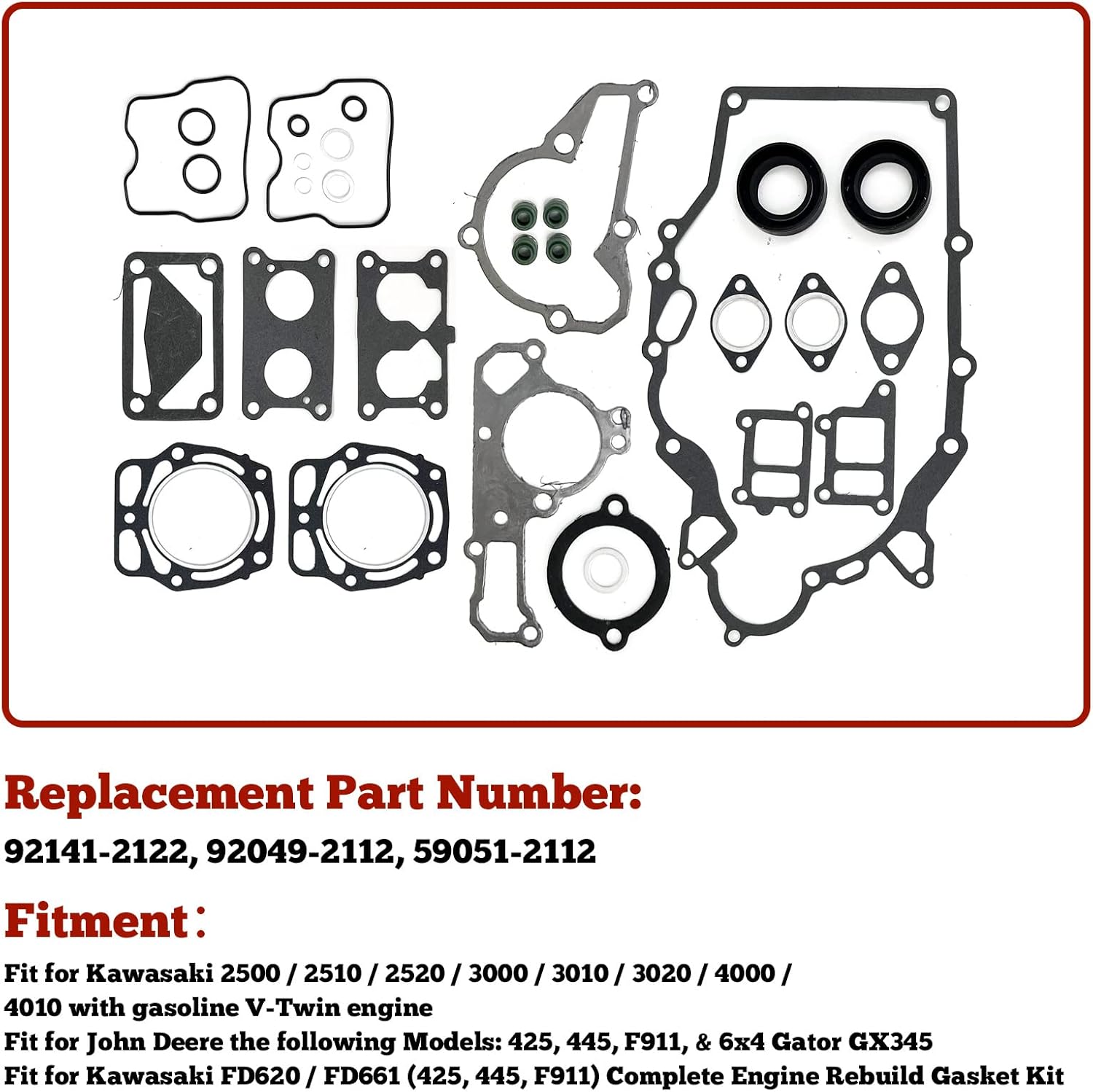 NewJ's Complete Engine Rebuild Gasket Set Fit for Kawasaki KAF620 Mule 2500 2510 2520 3000 3010 3020 4000 4010 FD620 & FD661