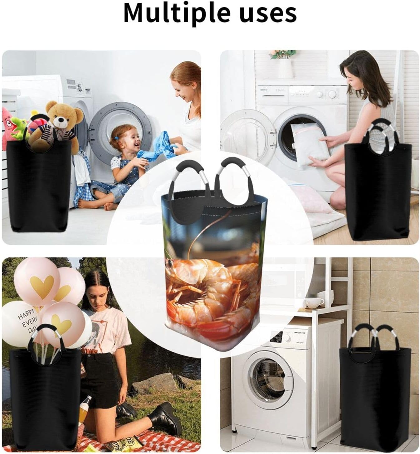 prawns Foldable storage bag, 50L capacity, suitable for laundry room, dormitory bedroom, dirty clothes storage basket.