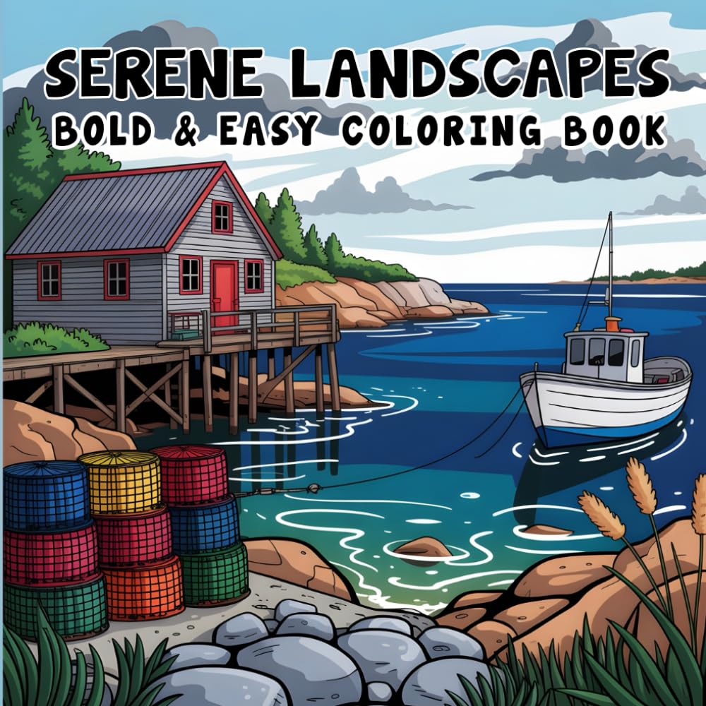 Serene Landscapes Coloring Book: Bold and Easy, Simple and Big Designs for Adults and Kids Featuring Nature Scenes, Beautiful Farmhouse, Farmyard and More