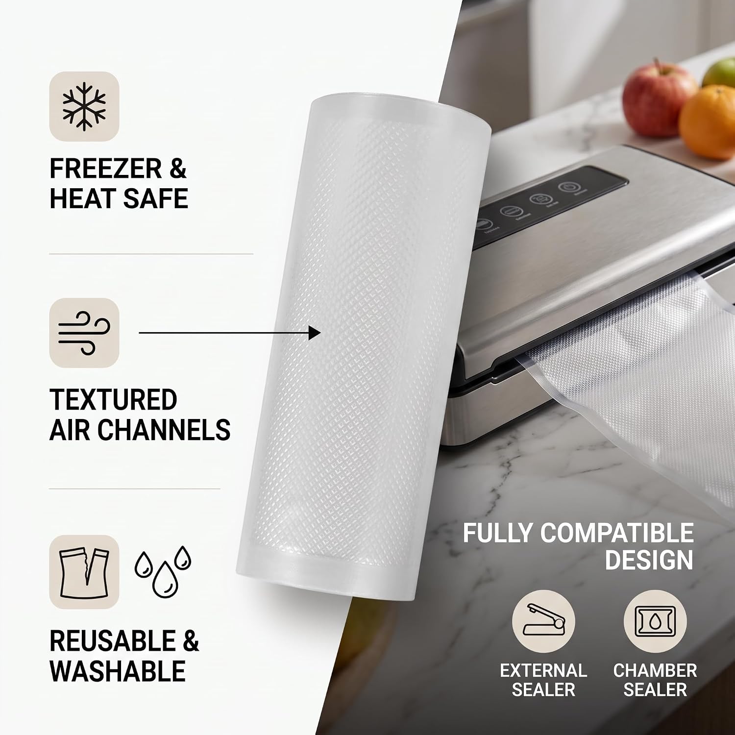 GLOGLOW Vacuum Sealer Bags Rolls, 4.7x196.9in MultiLayer Construction
