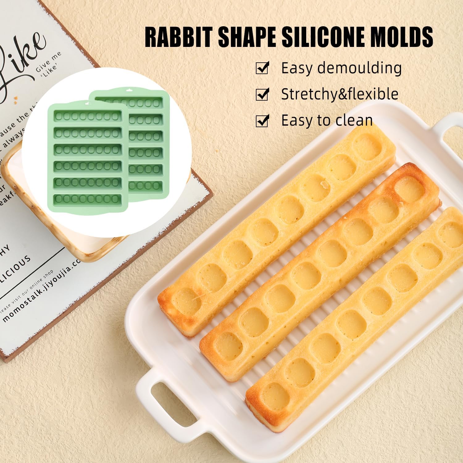 QELEG 2Pcs Silicone Bar Molds,Chocolate Bar Molds Silicone Waffle Mold,Twinkie Cake Pan 6-Cavity Rectangle Granola Bar or Cookie,Truffles,Bread Brownie Cornbread Cheesecake Pudding
