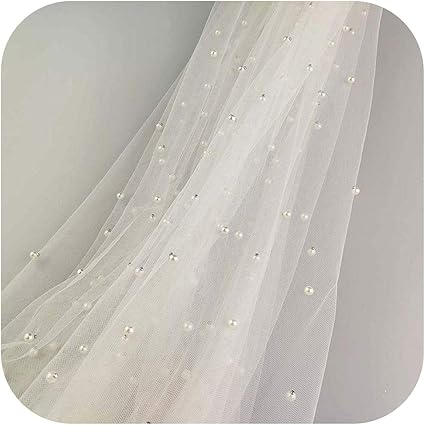 Amazon 家の装飾生地 1ヤード ロット幅150センチ スパンコール真珠チュール生地パーティーのウェディングドレスの装飾diyハンドメイクパールメッシュ生地 クリーム 1ヤード Blue Shore ホーム キッチン