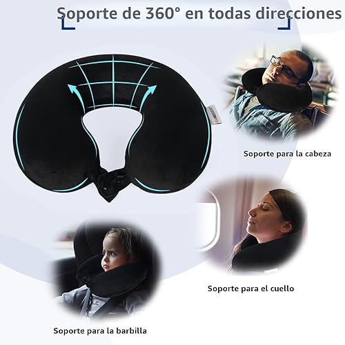 Miniatura 3 de SAIREIDER Almohada de viaje de espuma viscoelástica 100% pura, almohada de viaje para el cuello, almohada de avión para viajes, automóvil, hogar