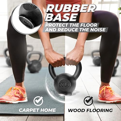 Miniatura 4 de Yes4All Pesa rusa de hierro fundidobase de goma, lisa para entrenamiento de fuerza, gimnasio en casa