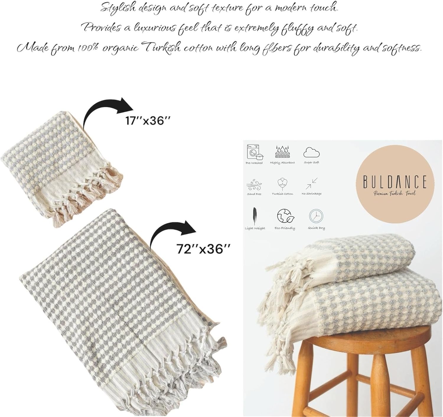 Pom Pom Jaquard Bath Towel (Grey) Large Size Fade-Resistant 100% Cotton. Decorative Stylish Luxury Cotton, 36x72 inches Large Size.