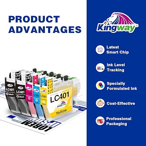 Miniatura 4 de KINGWAY LC401 - Cartuchos de tinta de repuesto para cartuchos de tinta Brother LC401, cartuchos de tinta LC401 compatibles con impresora Brother