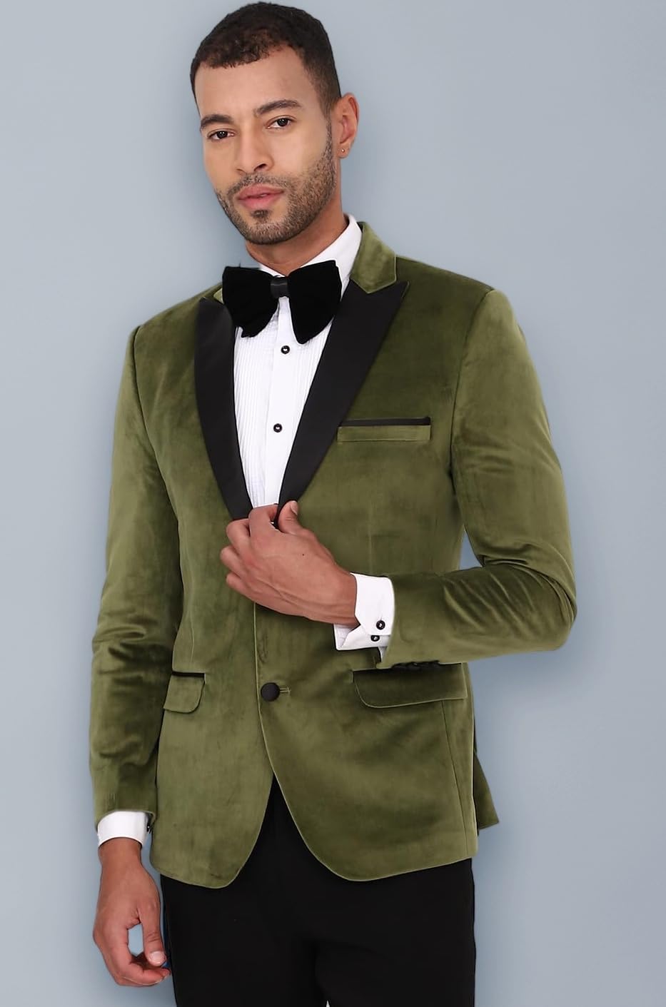 Men Slim Fit Tuxedo Solid Blazer - Peak Lapel, Button Closure, Long Sleeves, Structured Fit, Winter Wear, Ethnic Formal Styling