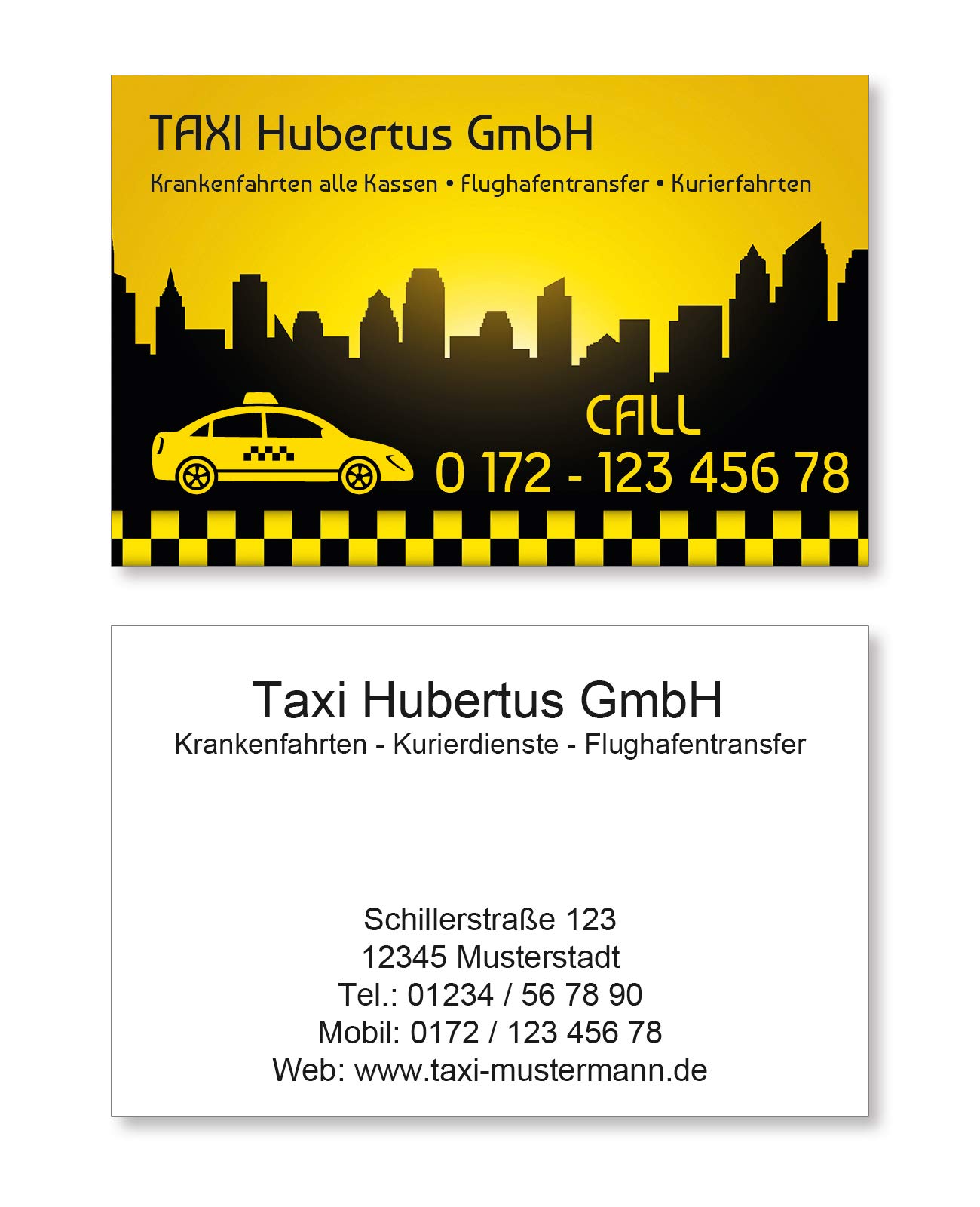 1000 Visitenkarten für Taxi Kurier Taxiruf - 400g Bilderdruck matt