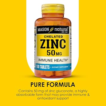 Mason Natural Zinc 50 mg, Supports Immune Function & Antioxidant Health, 100 Tablets