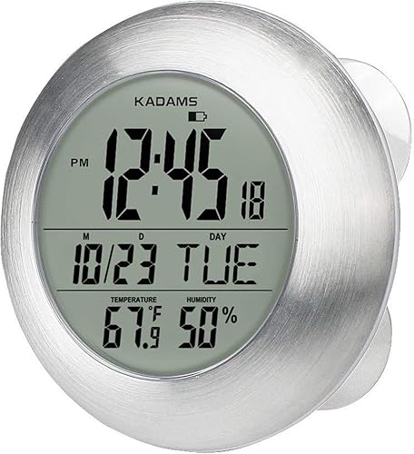 KADAMS Reloj de pared digital para ducha de baño, reloj de cocina de 9.5 pulgadas, resistente al agua, pantalla LCD grande, pantalla de temperatura