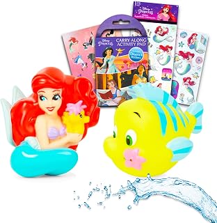 Ariel Water Squirties - Bundle with 2 Pc Little Mermaid Squirt Toys, Disney Princess Carry-Along Coloring Set, Stickers | Little Mermaid Bath Toys for Girls