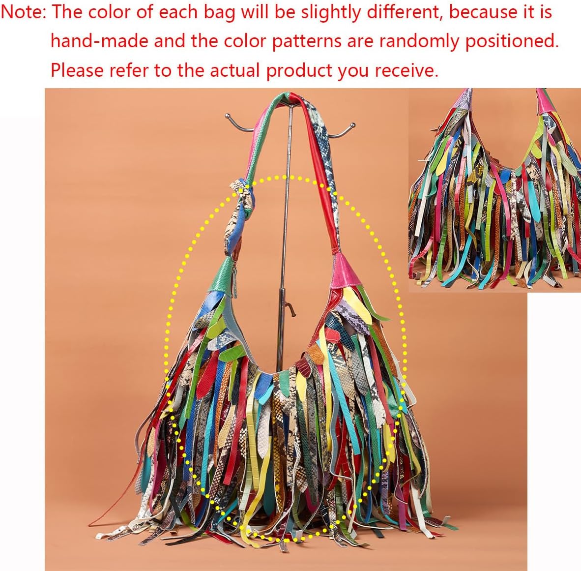 Women Multicolour Handbag Sheepskin Patchwork Shoulder Bag Colorful Tassel Purse