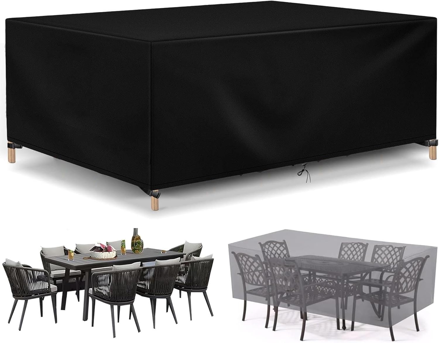 Patio Furniture Covers 96"L x 36"W x 30"H Outdoor Table Cover Waterproof Rectangular 600D Garden Dining Table Cover Wind Dust Proof Patio Sectional Couch Cover Table Chair Covers 240x90x75cm