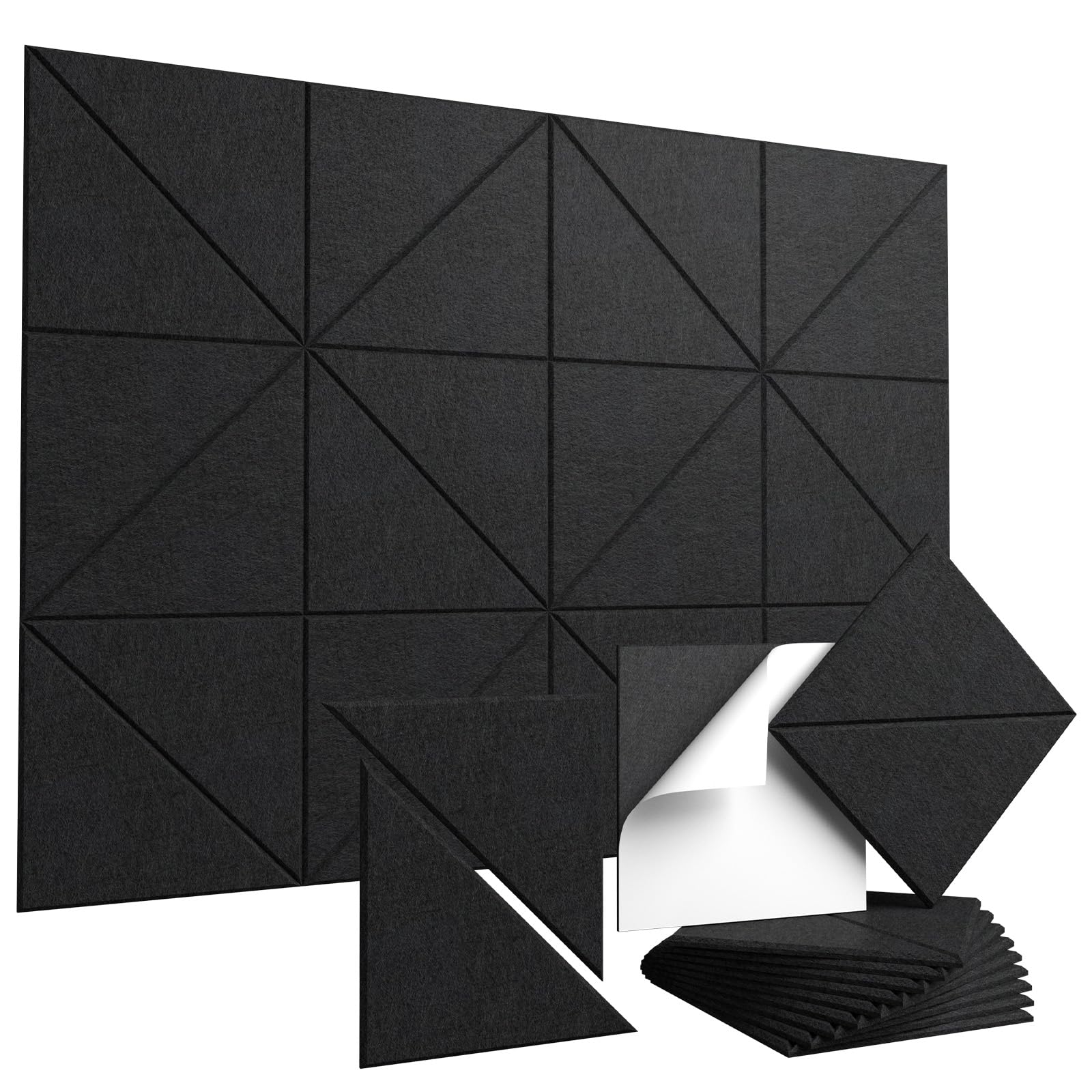 Vieshful Panneaux Acoustiques Autocollants 10 Pièces 30x30cm Noir | Panneau Mural En Feutre Haute Densité, Absorption Sonore Décoration Murale, Pour Studio Bureau