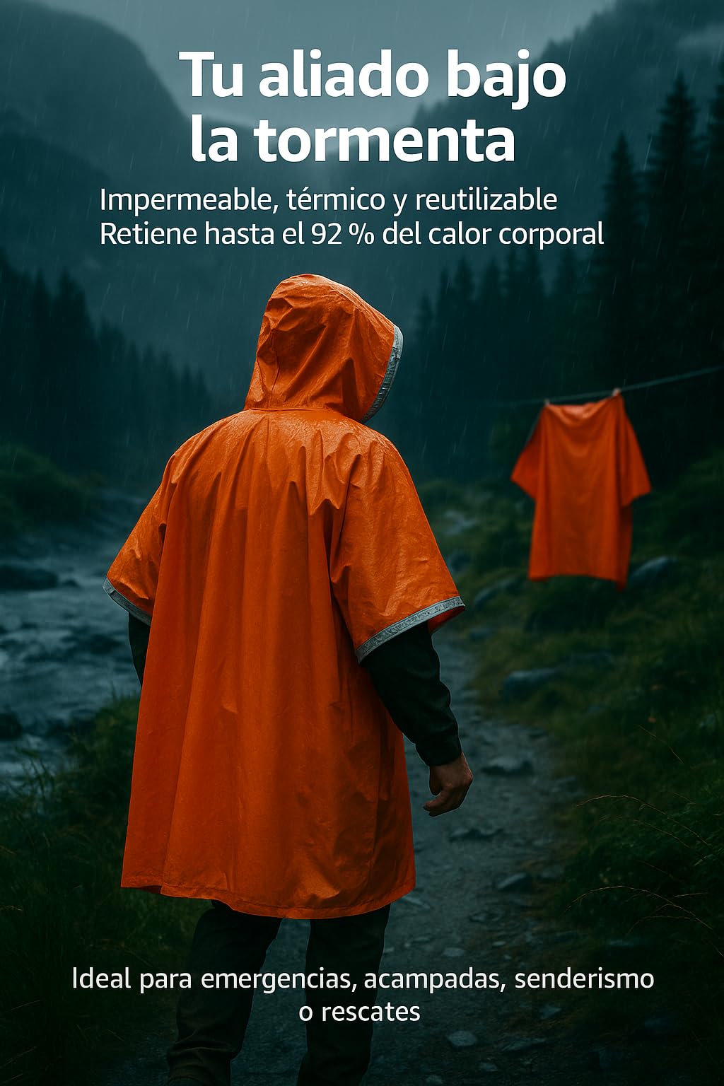 Poncho Termico Impermeable (2 Piezas) + 2 silbatos de Supervivencia con Cuerda +1 tarjeta multiherramienta, Manta Termica Supervivencia, Kit Emergencia Outdoor, Ideal para coche, senderismo o kit 72 h