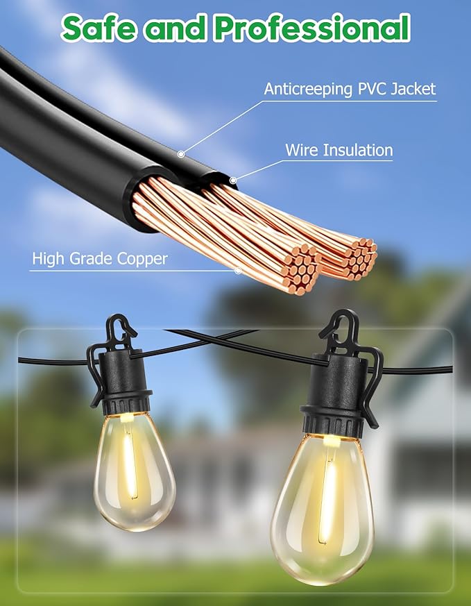 Luces de Cadena Exterior LED 100FT 32 Bombillos Edisón S14 E12 2700K Atenuable miniatura 4