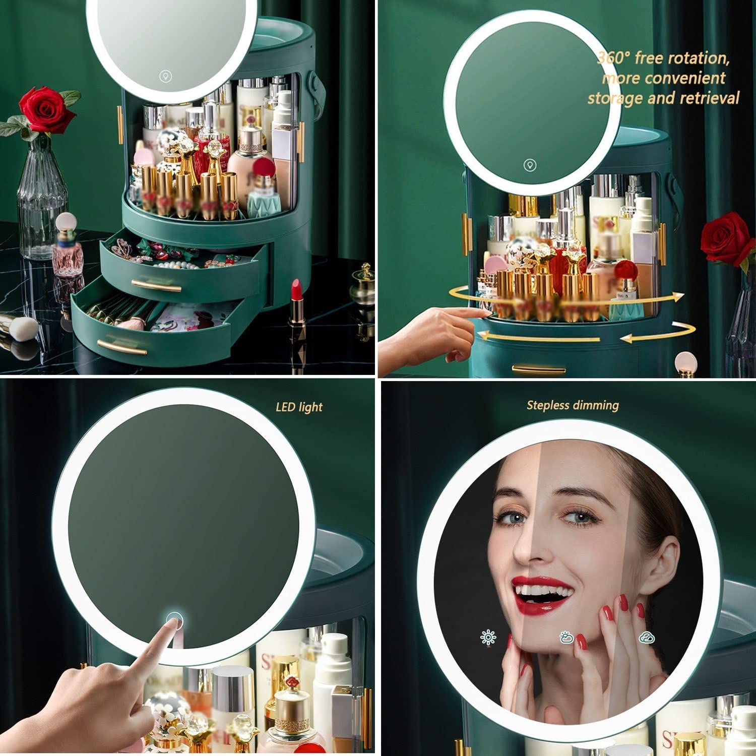Organizzatore di trucco di grande capacità con specchio a LED – Perfetto toeletta da toeletta per cosmetici per prodotti per la cura della pelle – Vetrina efficiente