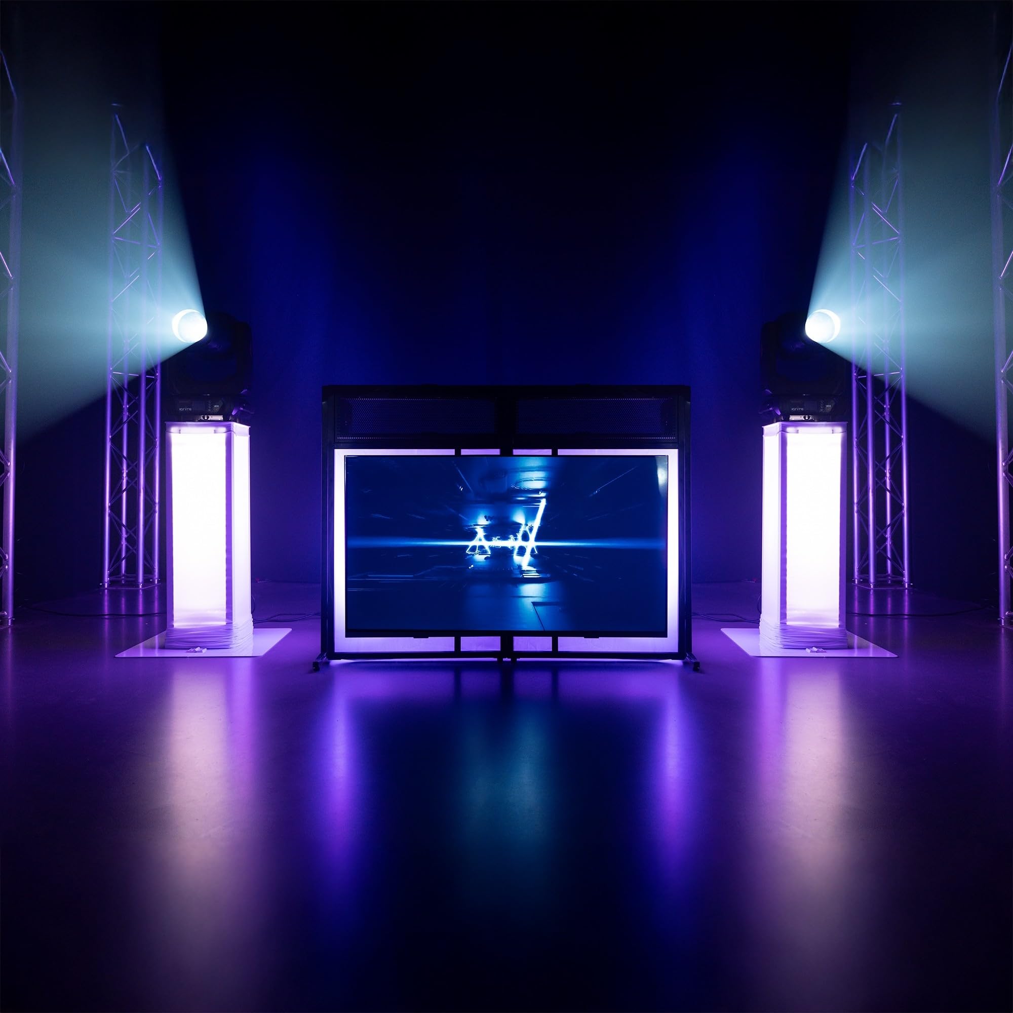VONYX DB6 Pro Cabine DJ avec Support TV - Jusqu'à 25 Kg, Écran 65'', Lycra Blanc ou Noir Inclus, Sac de Transport, Un Système Complet et Idéal pour Les DJs Professionnels, DJs Mobiles