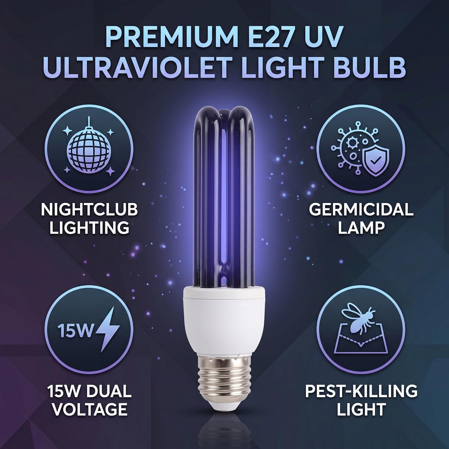 Black Light Bulb 15W UV CFL Fluorescent Lamp for Party Decor Glow in the Dark Security Verification and Detection