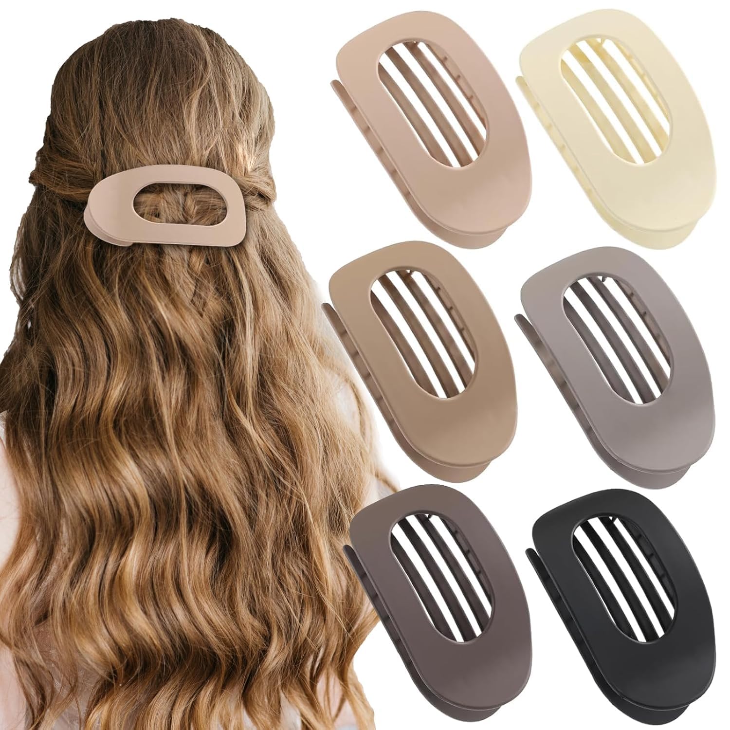 6 PCS Flat Hair Clips for Women Curved Design