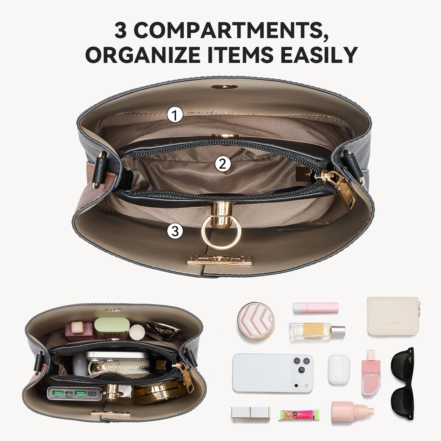 BOSTANTEN Crossbody Bucket Shoulder Bags for Women Vegan Leather Purse Cross Body Handbag Multiple Pockets Global Recycled Standard Global Recycled Standard Global Recycled Standard - Image 3