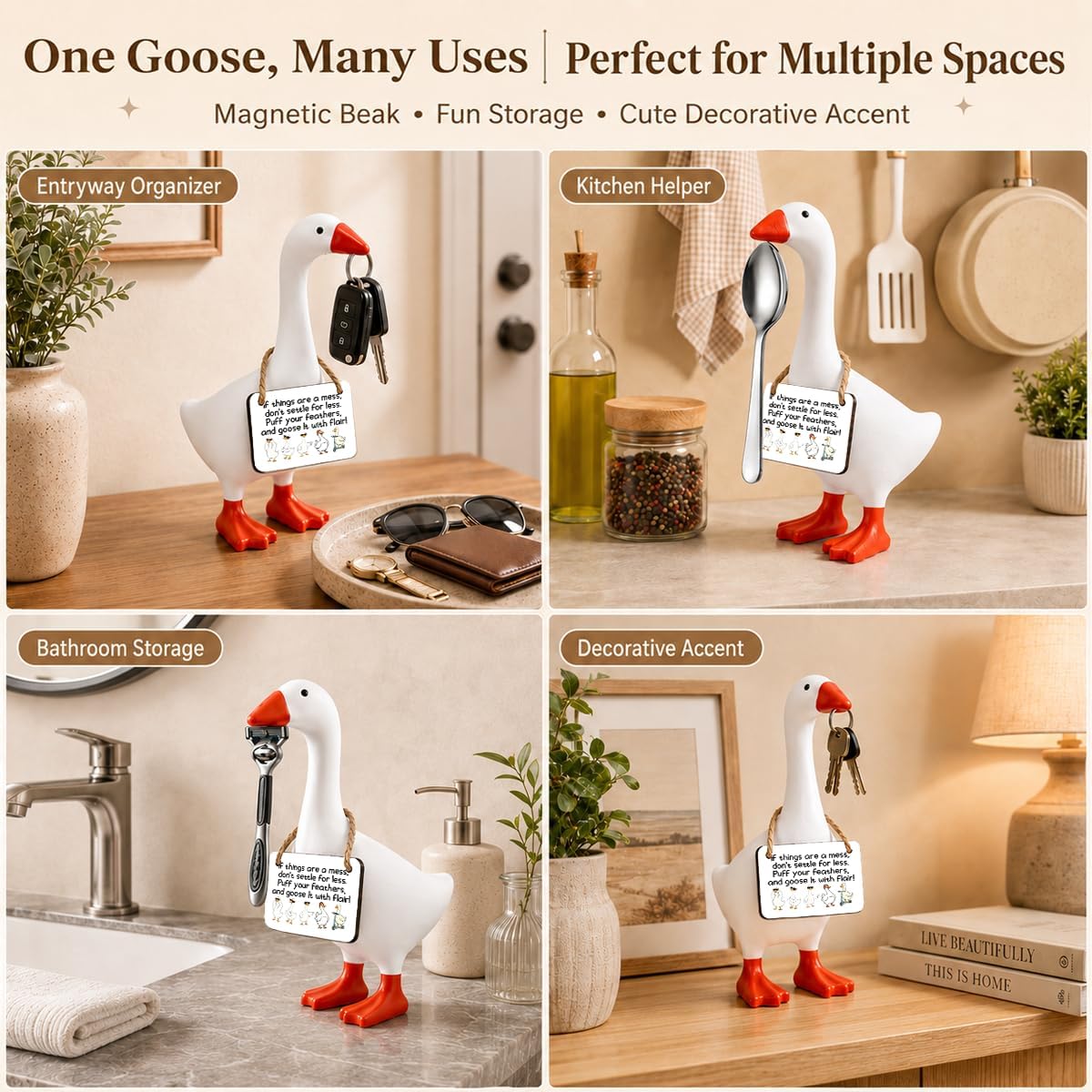 Desk Goose-IF Things are A Mess Don't Settle Sign, Funny Inspirational Gift, Gift for Goose Lovers, Desk Decor for Home, Office, Entryway, Shelf, Magnetic Key Holder with Wood Sign