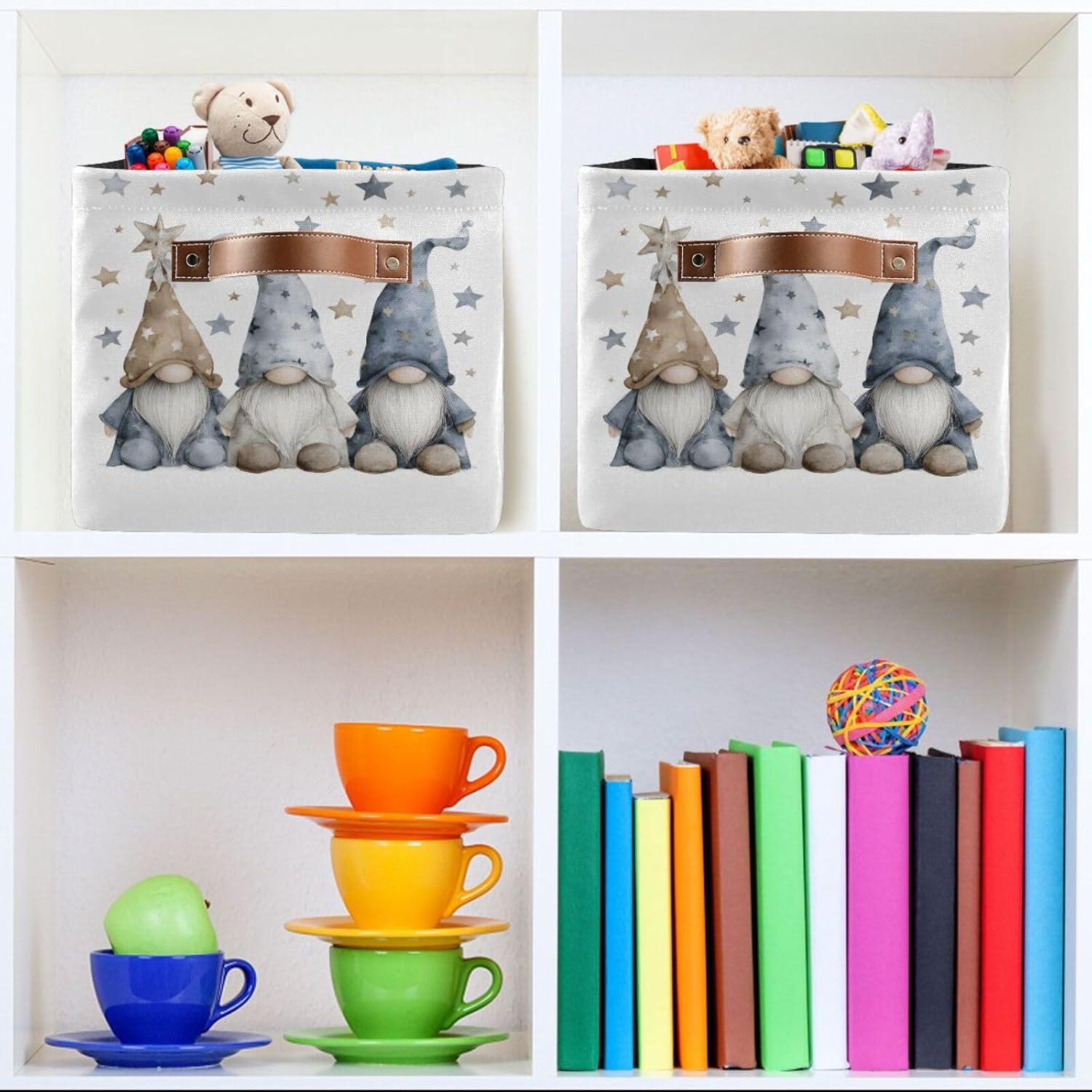 OTVEE Canvas Bins for Closet Shelves Organizing Watercolor Stars Gnome Storage Basket Baby Clothes Organizers Storage Box Nursery Bins Gift Baskets 2 Pack