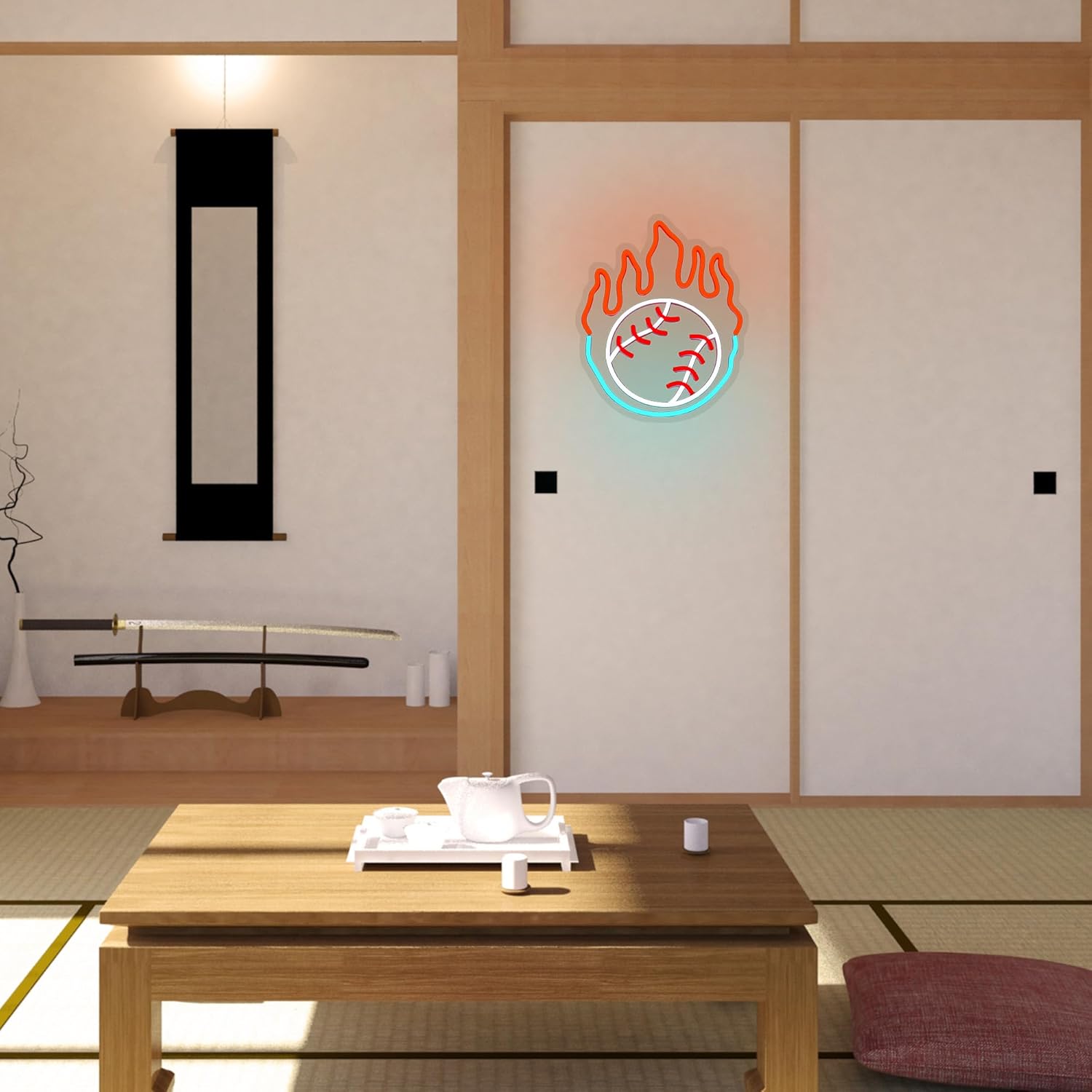 Baseball Neon Sign for Wall Decor Dimmable Baseball On Fire Neon Light Colorful LED Neon Light Sport Neon Signs USB Powered Neon Sign for Bedroom Field Club Man Cave Decoration - Image 7